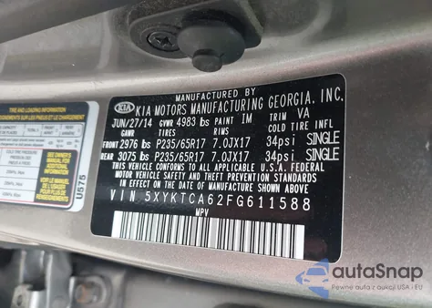 2015 Kia Sorento Lx from USA, damaged, VIN 5XYKTCA62FG611588